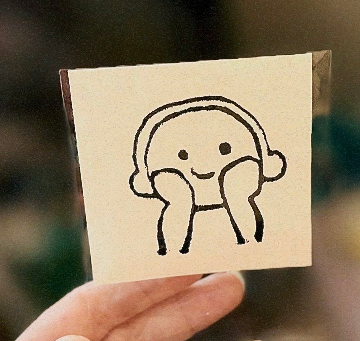 headphones buddy linocut print