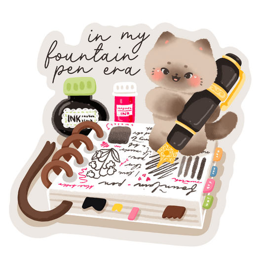 journal kitty adorable cat vinyl sticker - cat with journal glossy sticker - happy doodle studio