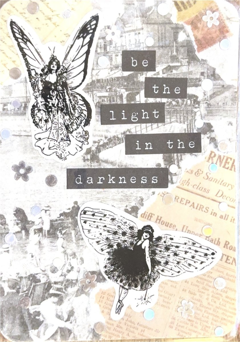 be the light handmade vintage collage art card - one of a kind playing card art - happy doodle studio