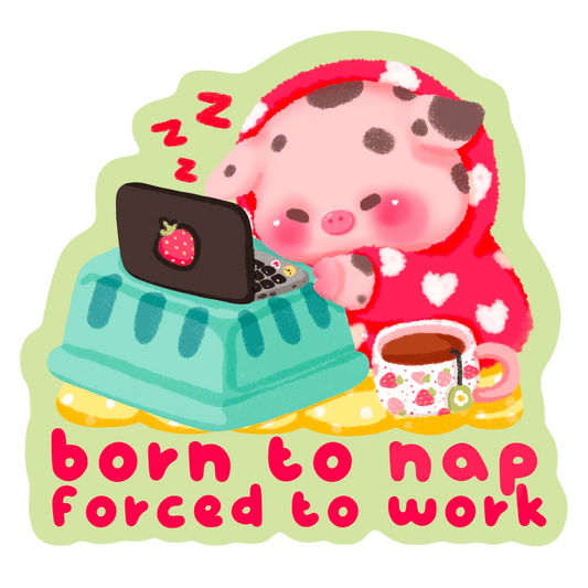 born to nap funny adorable vinyl sticker - relatable nap glossy waterproof sticker - happy doodle studio