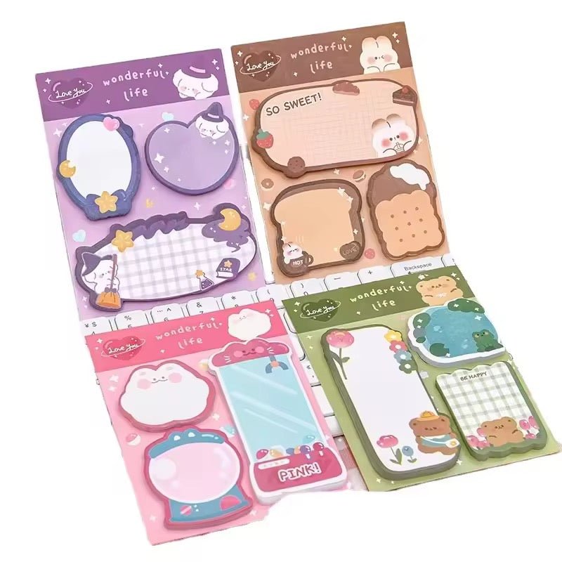 buttered bread mini notepad brown - kawaii illustrated desk stationery gift set - happy doodle studio