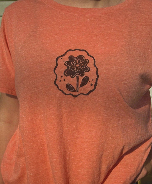 block-printed flower tee · peach
