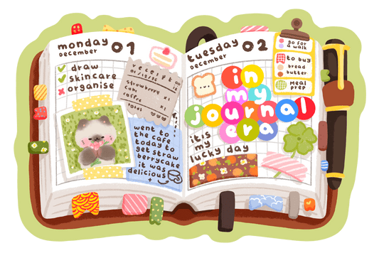 in my journal era adorable planner vinyl sticker - journaling glossy waterproof sticker - happy doodle studio