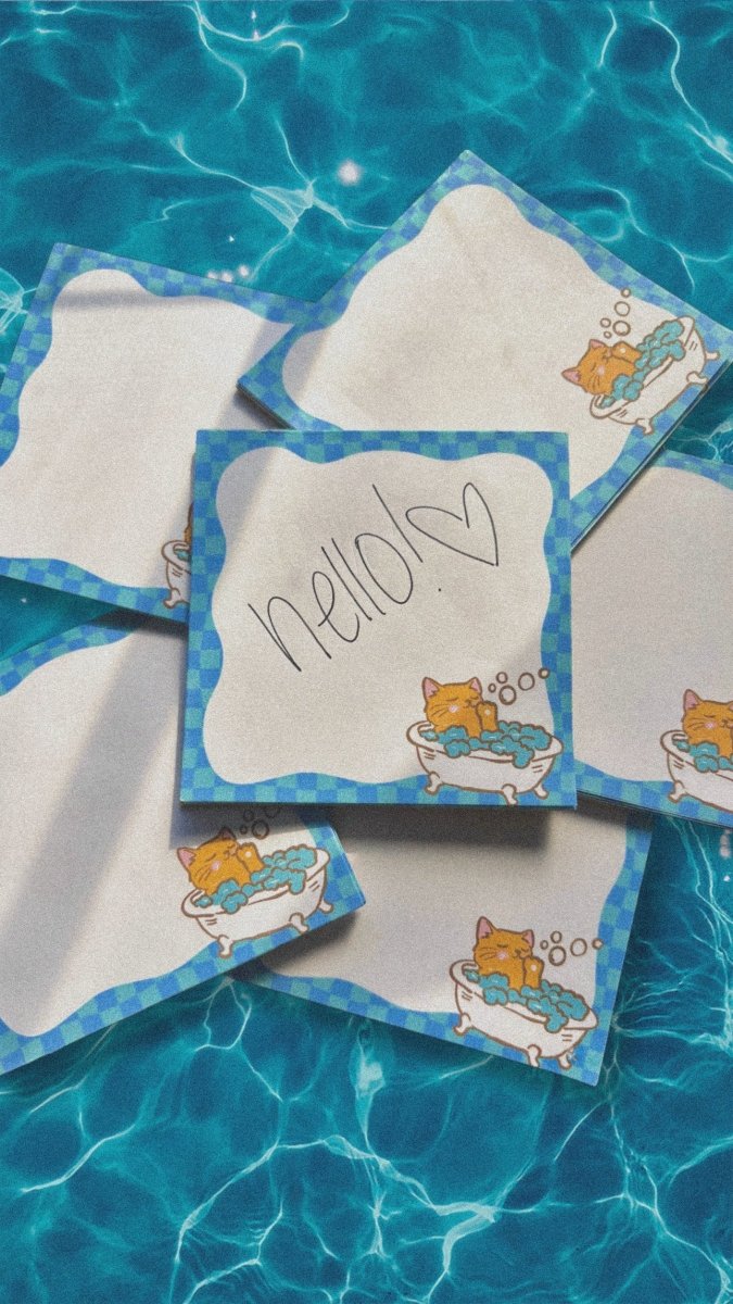 kitty bubble bath adorable tear-off notepad - cute cat stationery desk accessory - happy doodle studio
