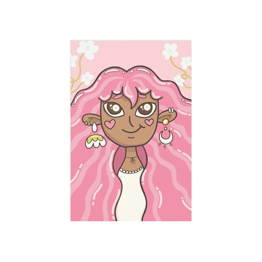 Glossy 4x6 moonflower girl art print from Happy Doodle Studio