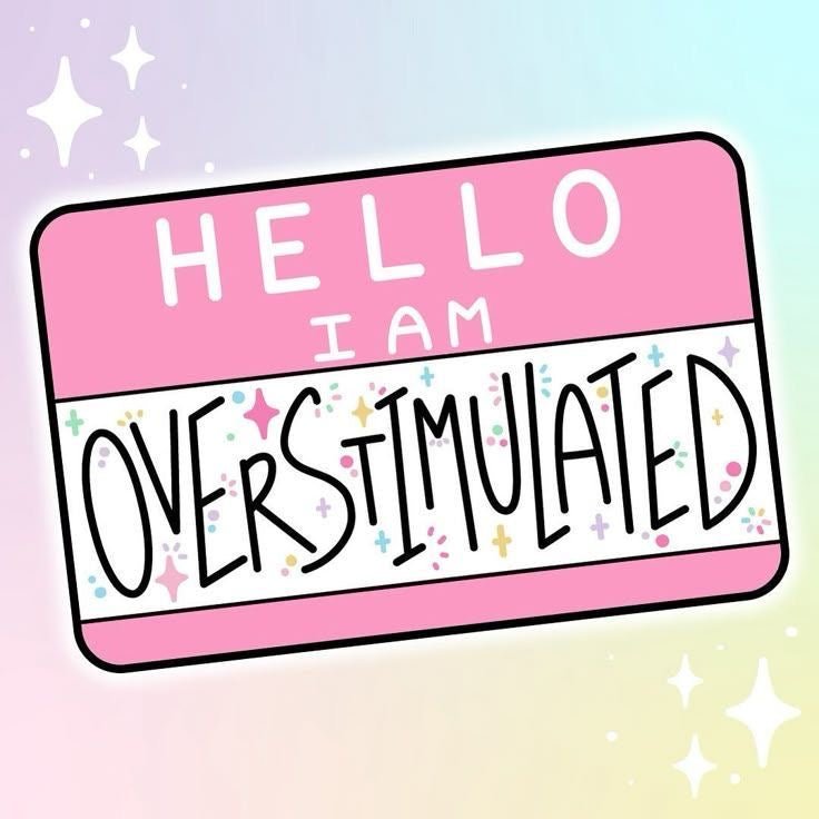 hello im overstimulated funny adorable vinyl sticker - relatable glossy waterproof sticker - happy doodle studio
