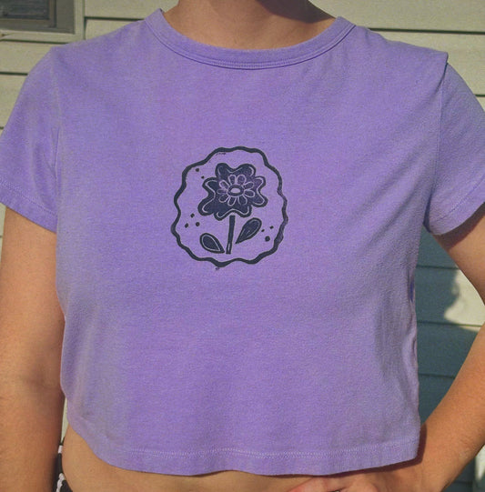 block-printed flower baby tee · lavender