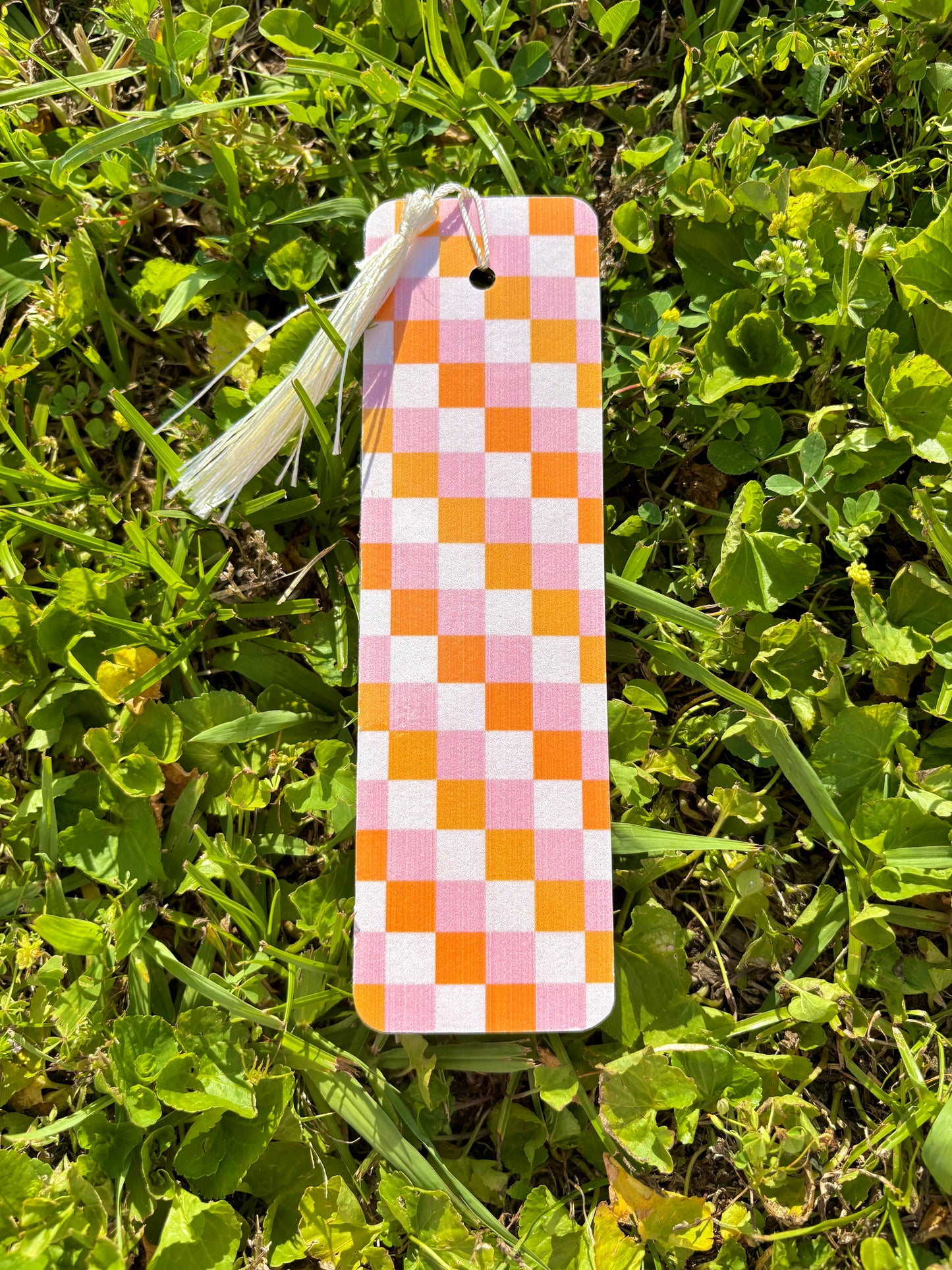 pink and orange checker bookmark