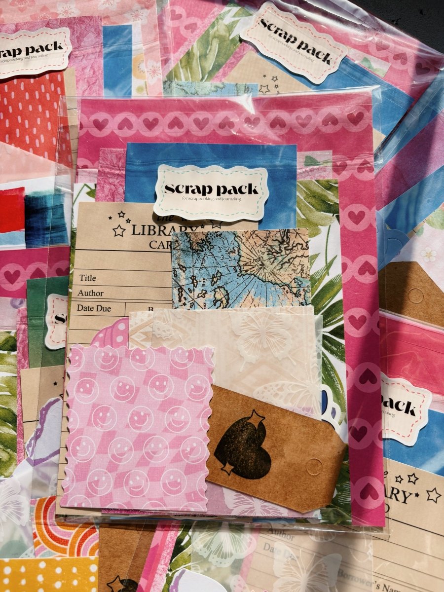 summer travel scrap pack - vintage maps tropical journal ephemera kit - happy doodle studio