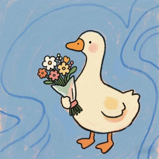 little spring duck adorable vinyl sticker - cute duck glossy waterproof sticker - happy doodle studio