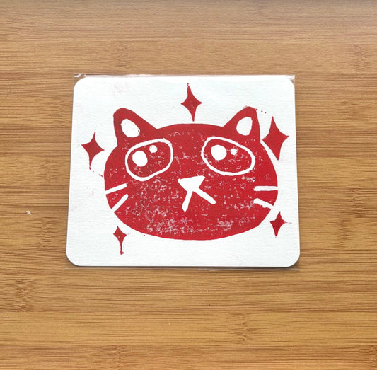starry cat linocut print