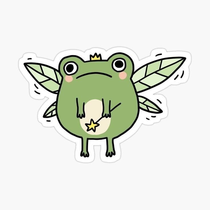 fairy frog whimsical adorable vinyl sticker - frog with wings glossy sticker - happy doodle studio