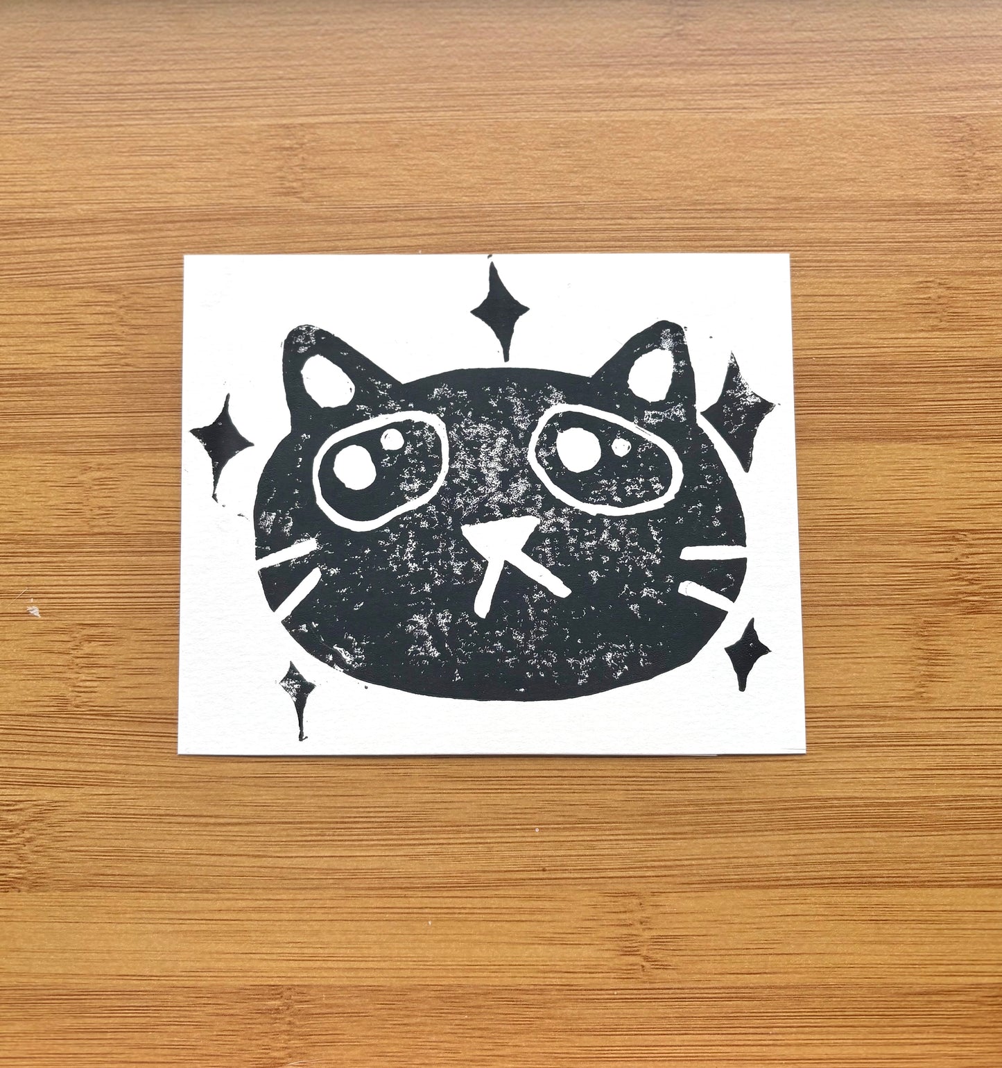 starry cat linocut print