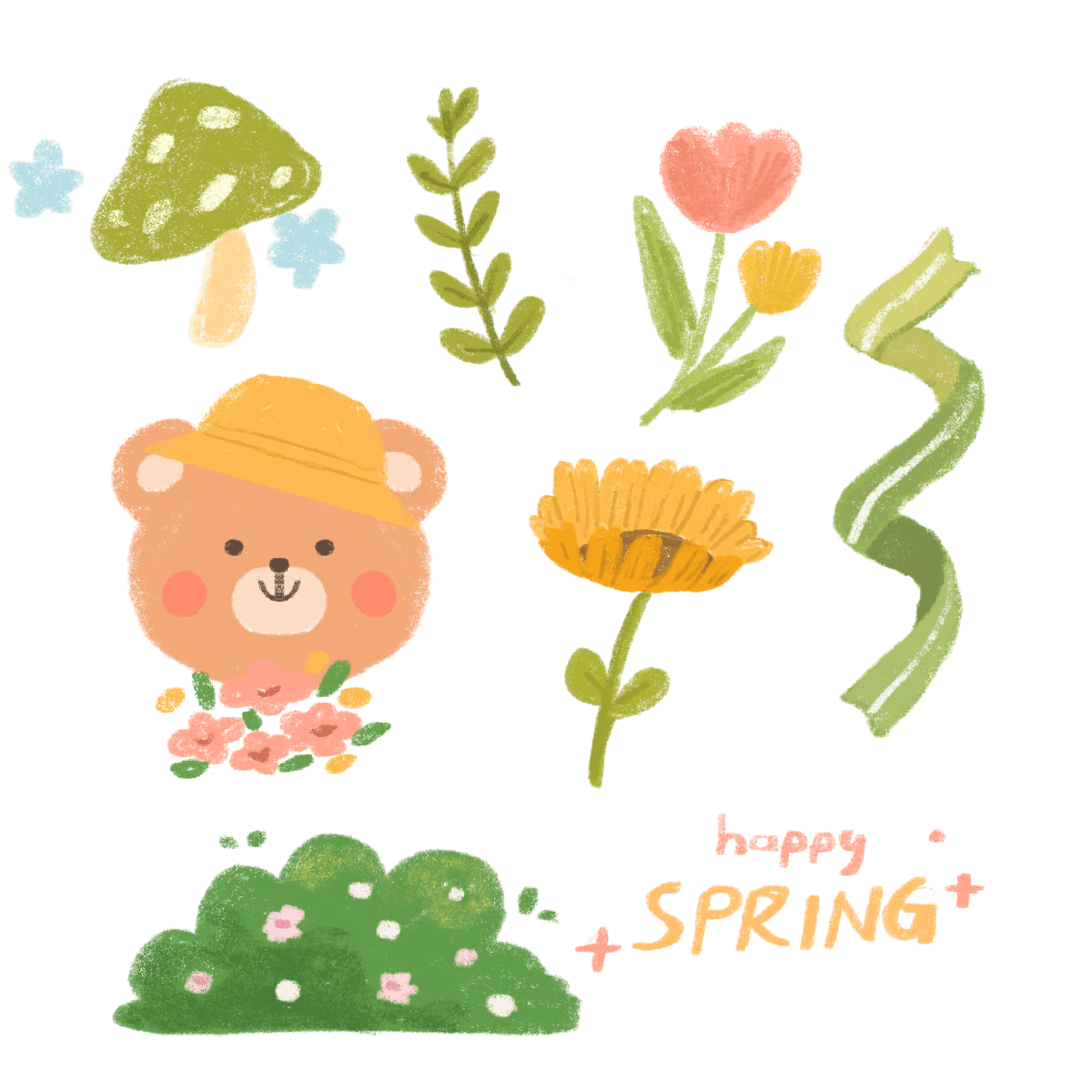 little bear rainy day and spring day vinyl sticker sheet - kawaii glossy planner stickers - happy doodle studio
