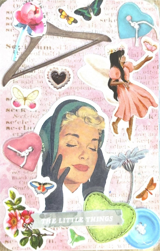 the little things handmade vintage collage art card - one of a kind playing card art - happy doodle studio