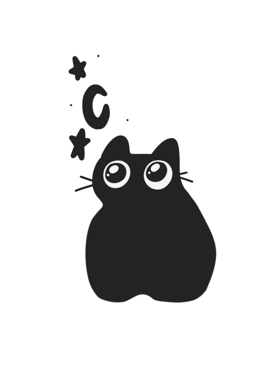 moon and stars black cat sticker