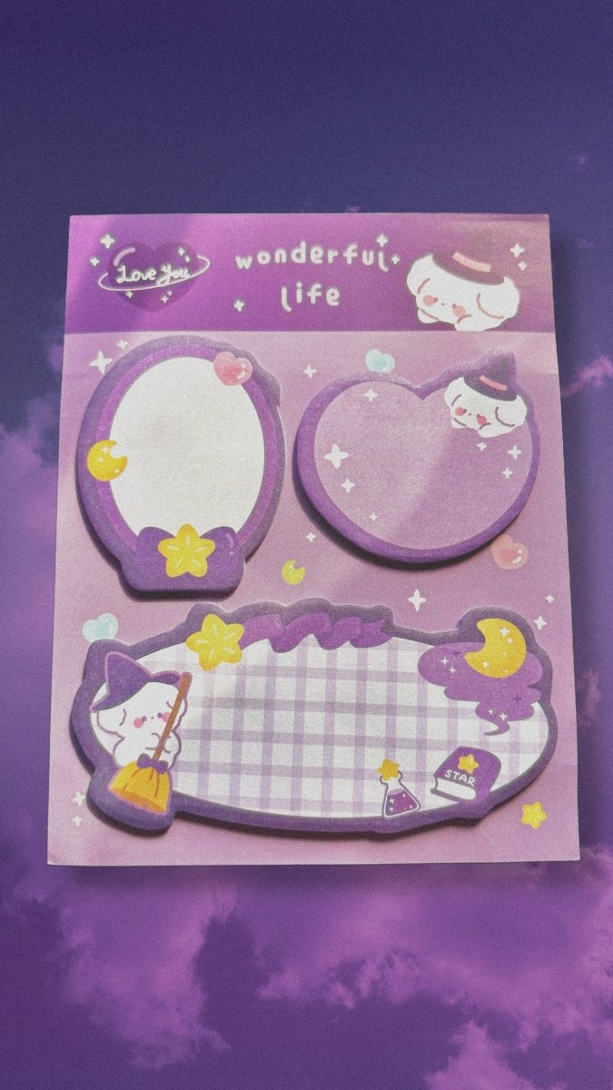 celestial stars mini notepad purple - kawaii illustrated desk stationery - happy doodle studio