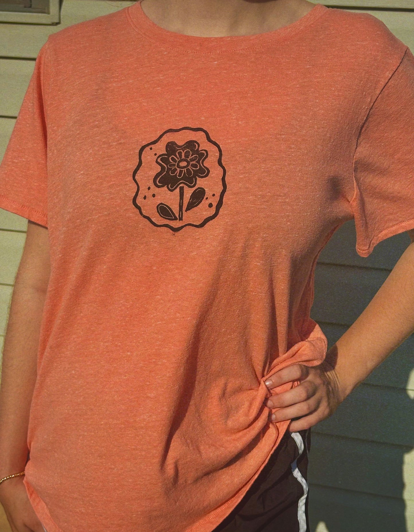 block-printed flower tee · peach