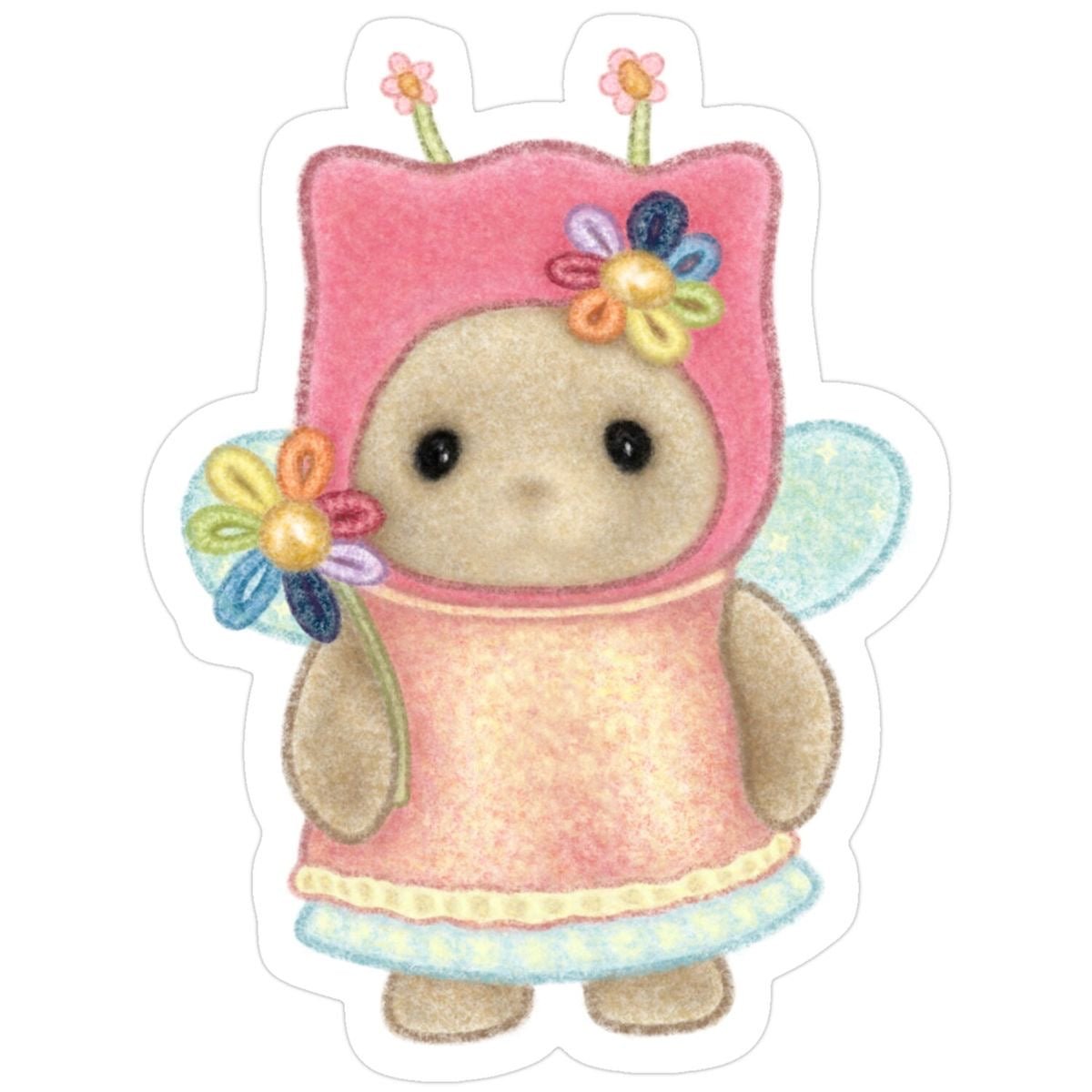 calico critter fairy cottagecore whimsical vinyl sticker - glossy waterproof sticker - happy doodle studio