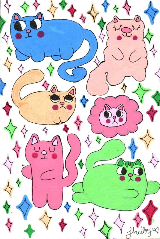 sparkle cats art print