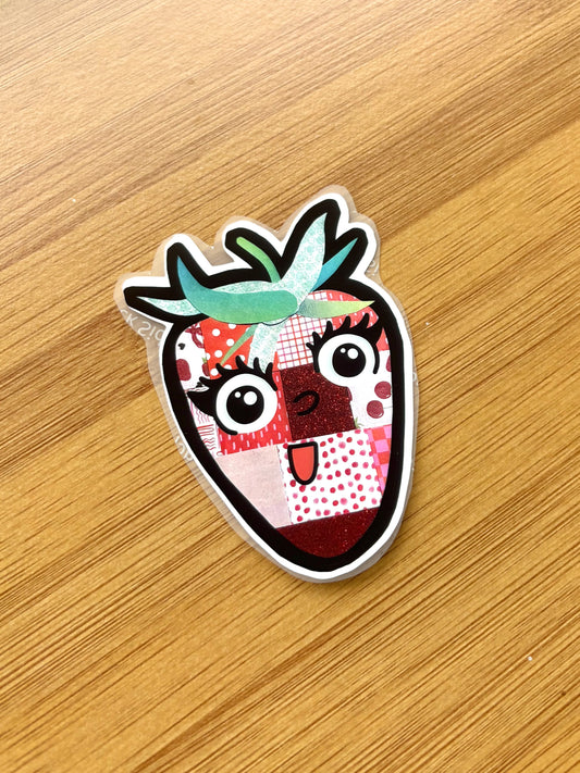patchwork strawberry sticker