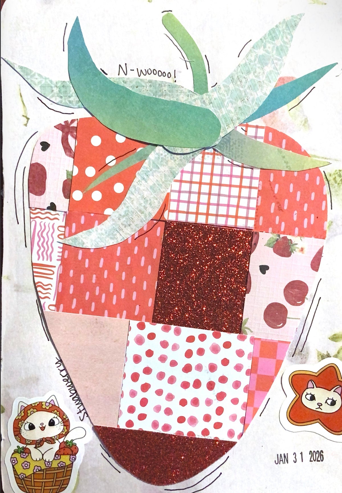 patchwork strawberry sticker