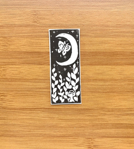 moon & butterfly linocut bookmark