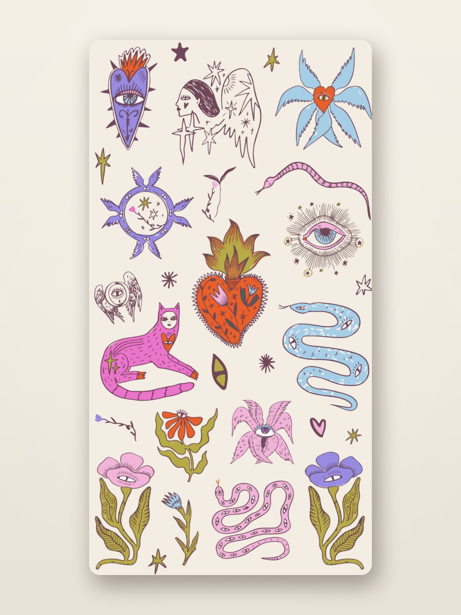 mystic folk art sticker sheet