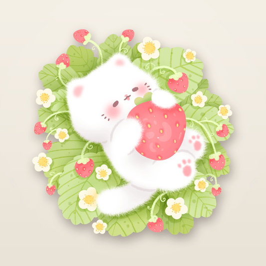 fluffy kitty strawberry patch sticker