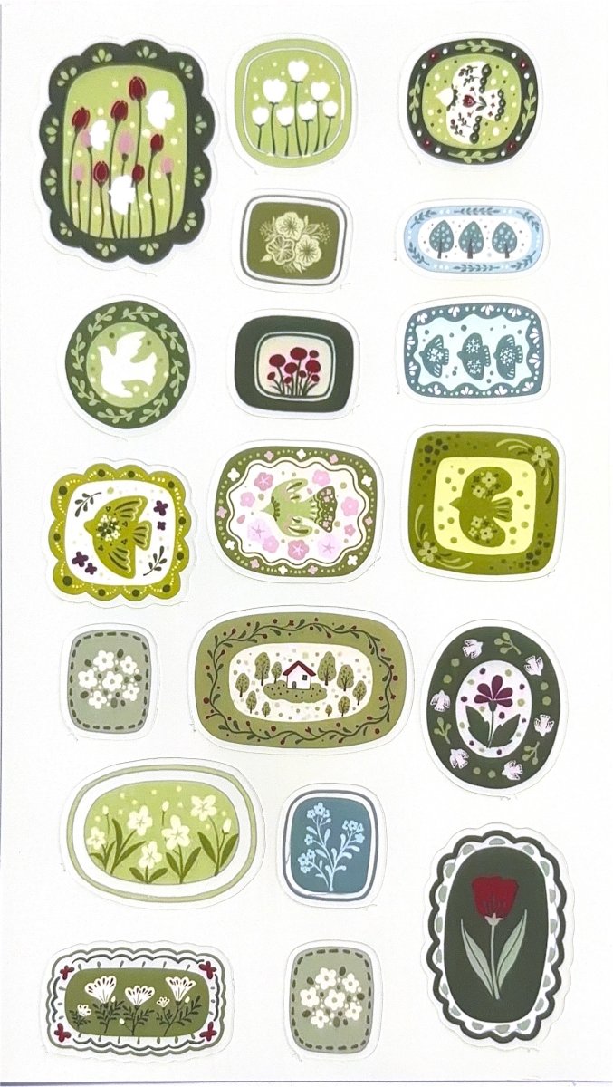 vintage botanical stamp sticker sheet - nature postage stamp vinyl stickers - happy doodle studio