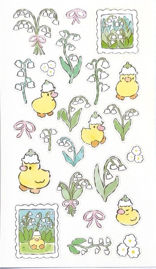 adorable spring ducklings sticker sheet - glossy waterproof vinyl stickers - happy doodle studio