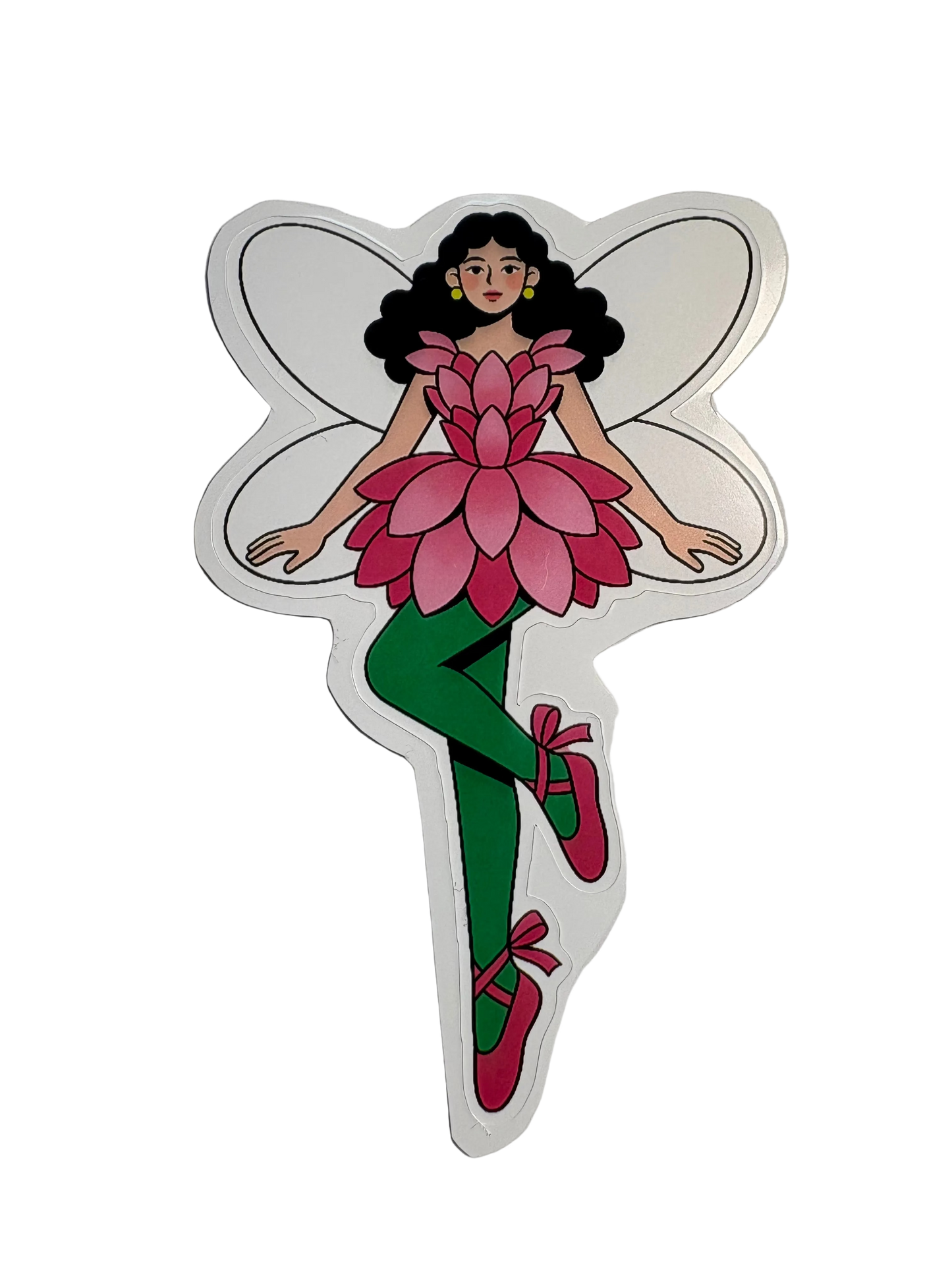 tiny flower fairy whimsical vinyl sticker - garden fairy glossy waterproof sticker - happy doodle studio