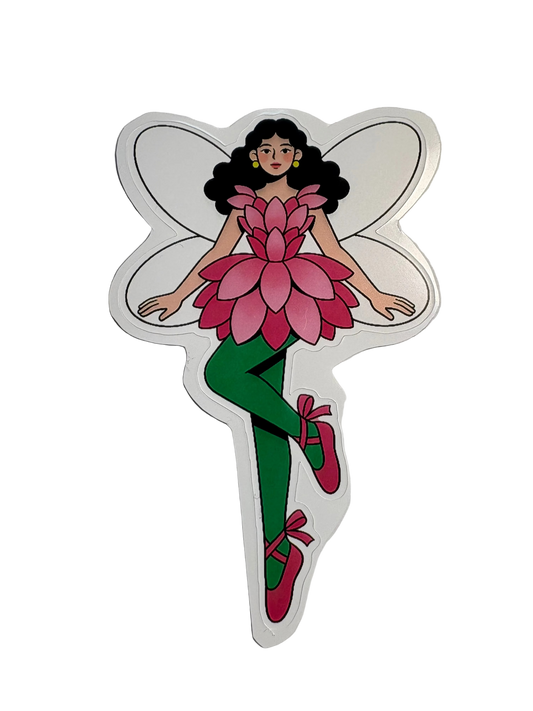 tiny flower fairy whimsical vinyl sticker - garden fairy glossy waterproof sticker - happy doodle studio