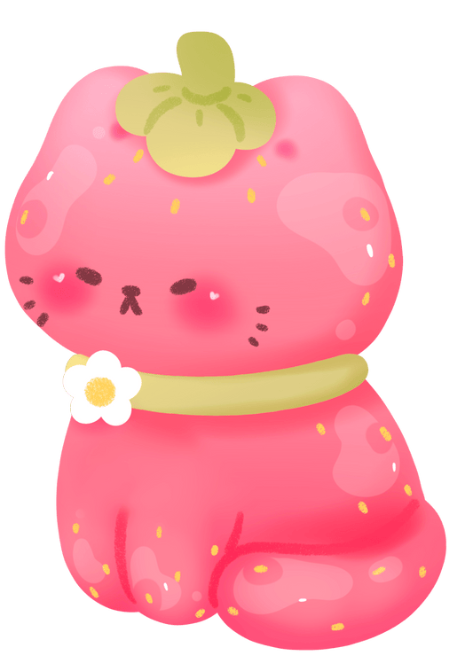 strawberry kitty adorable kawaii cat vinyl sticker - multiple poses glossy waterproof - happy doodle studio