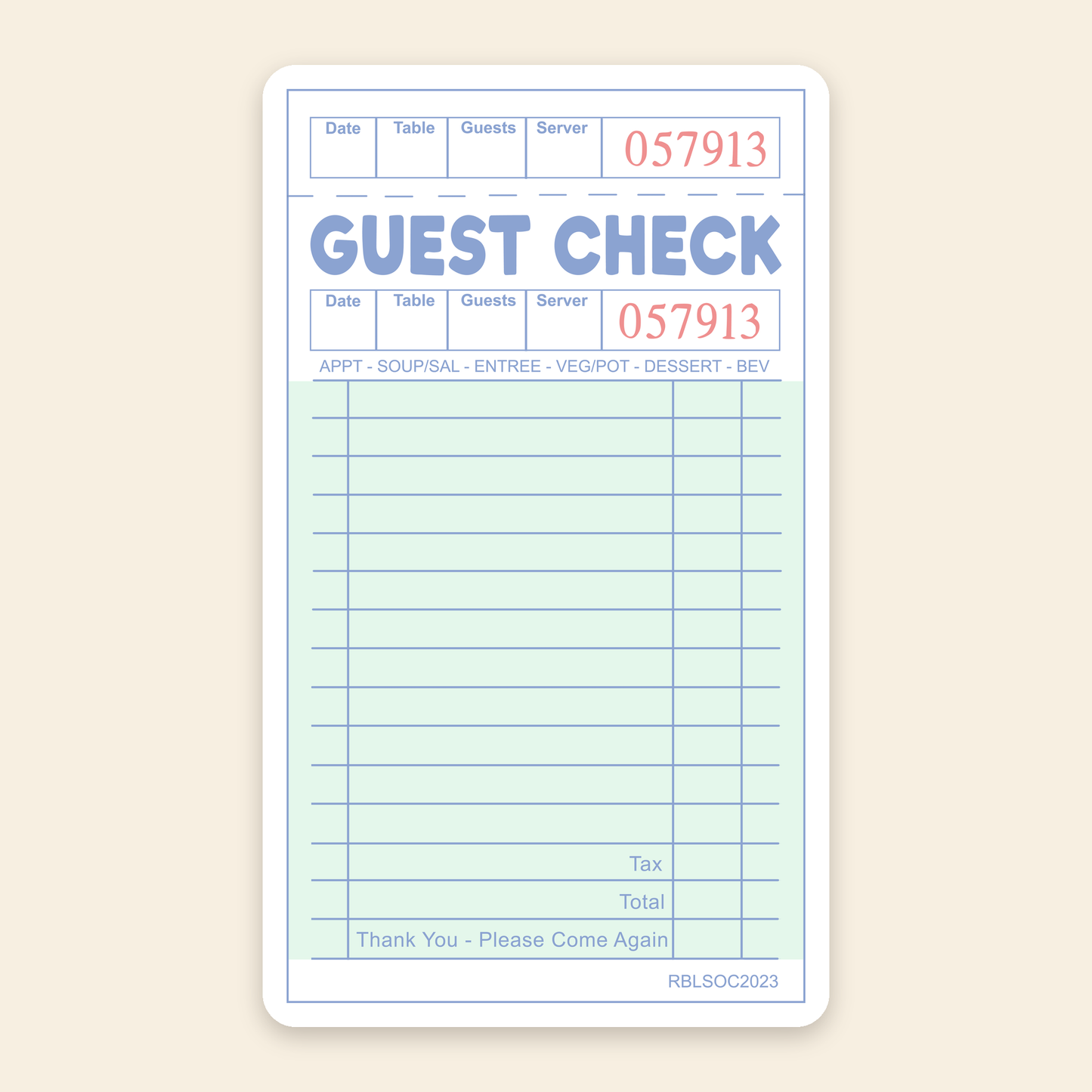 guest check sticker