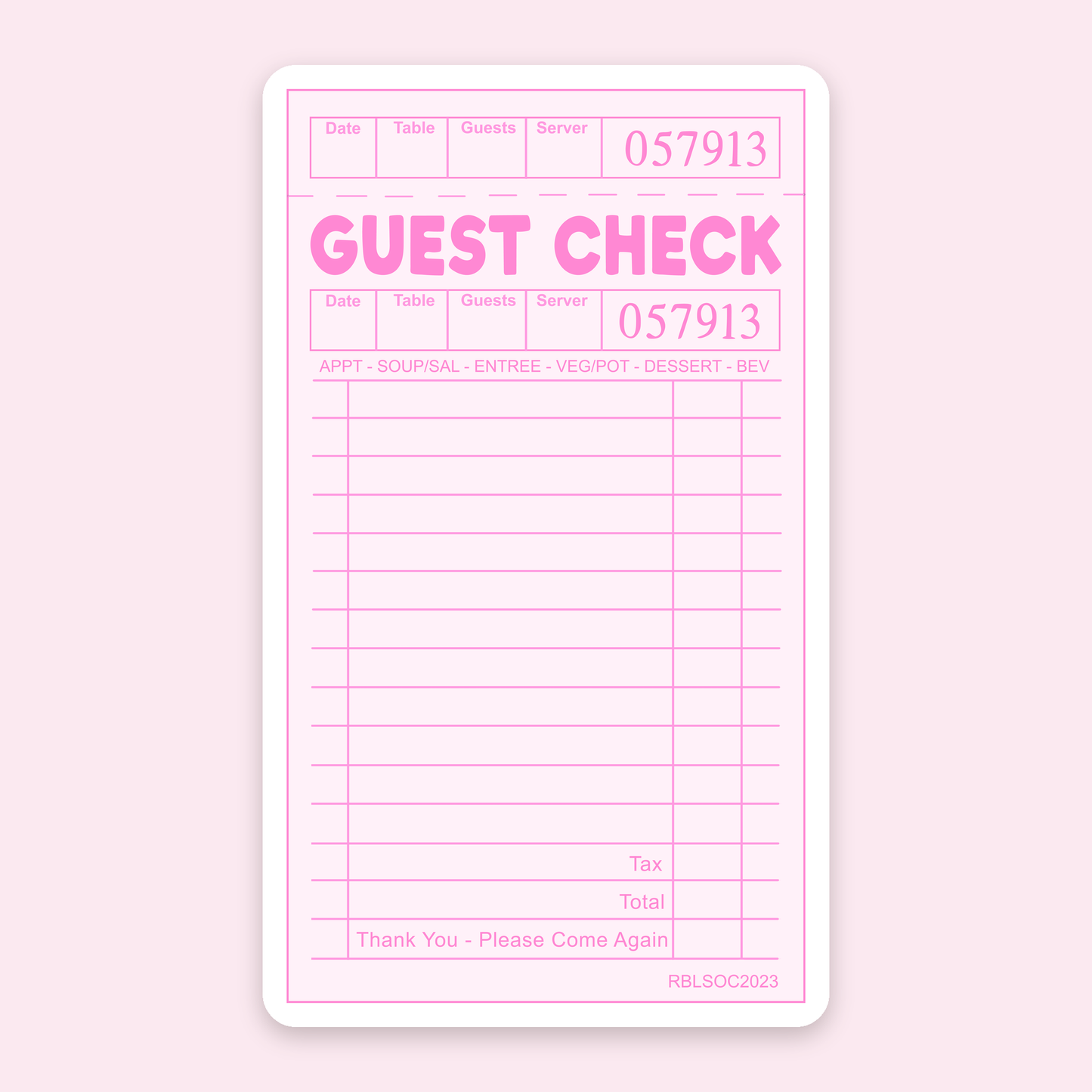 guest check sticker