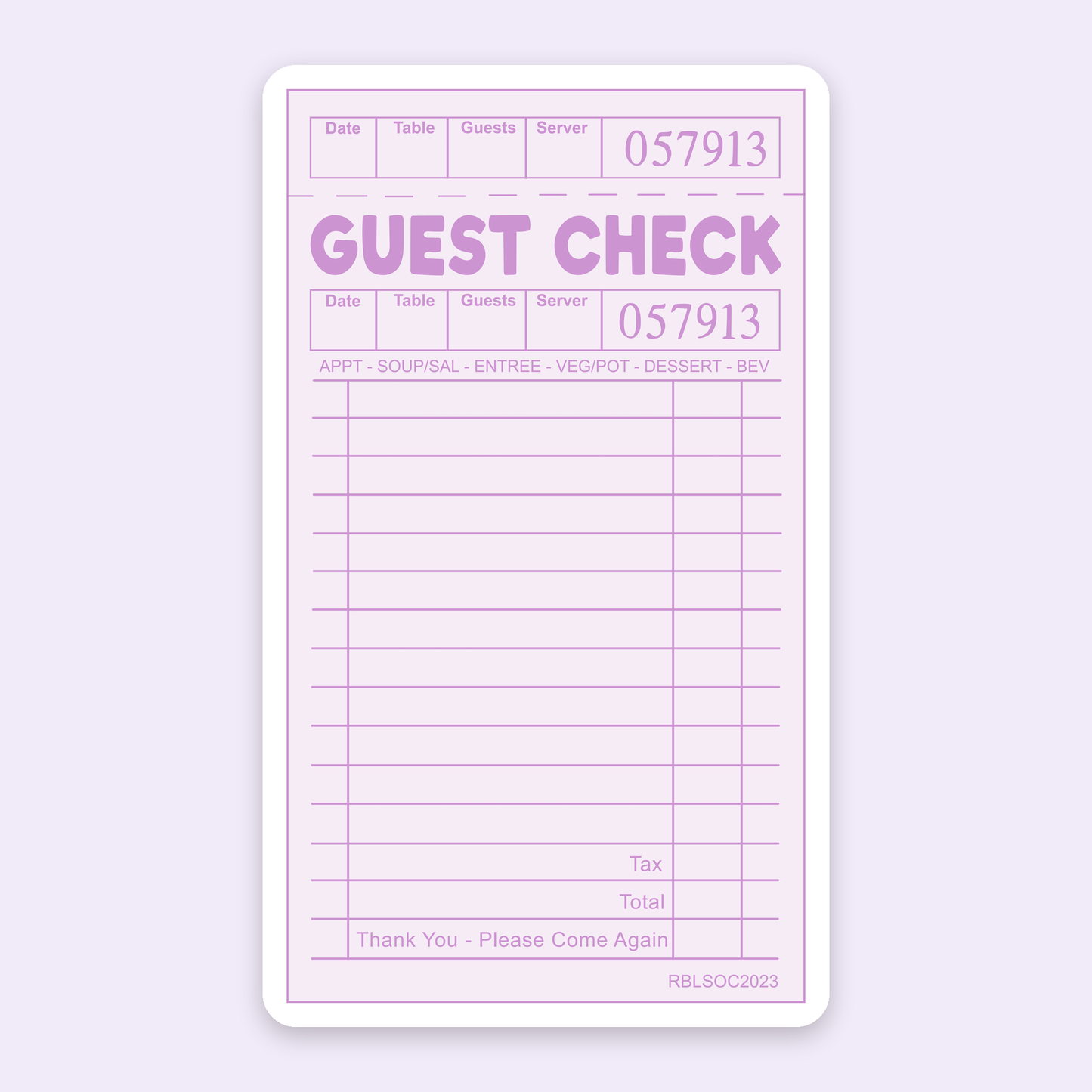 guest check sticker